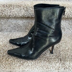 Jimmy Choo Women’s Black Ankle Leather Booties with Pointed Toe